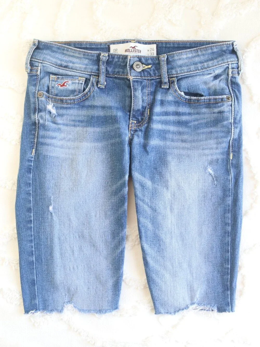 Hollister | Distressed Denim Bermuda Cutoff Long Jean Shorts Jorts Size 0R 24x33